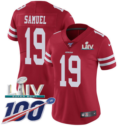 San Francisco 49ers Nike #19 Deebo Samuel Red Super Bowl LIV 2020 Team Color Women Stitched NFL 100th Season Vapor Limited Jersey->youth nfl jersey->Youth Jersey